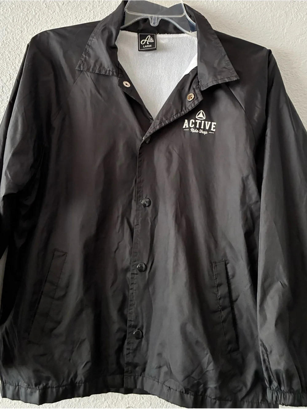 ACTIVE RIDE SHOP L BLACK NYLON WINDBREAKER BUTTON UP JACKET SKATER STYLE#3101